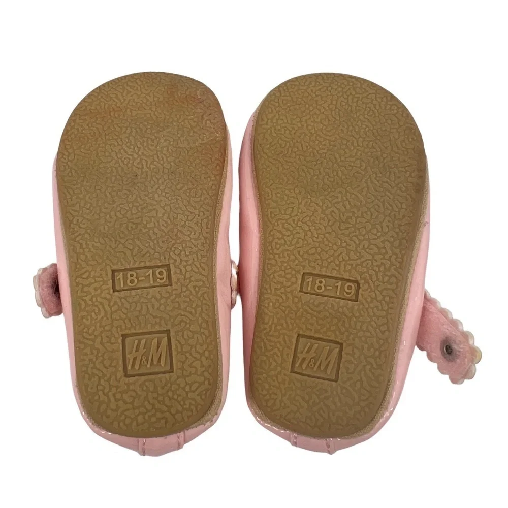 H&M Pink Patent Scalloped Edge Hook And Loop Mary Janes Size 2 Toddler Girl's